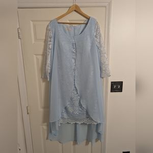 TS Couture light blue, ivory lace chiffon overlay dress NWT NO SIZE TAG
